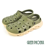 【GREEN PHOENIX】男 洞洞鞋 雨鞋 布希鞋 涼鞋 拖鞋 兩穿式 防水 EU40 深綠色
