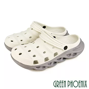 【GREEN PHOENIX】男 洞洞鞋 雨鞋 布希鞋 涼鞋 拖鞋 兩穿式 防水 EU40 淺灰色