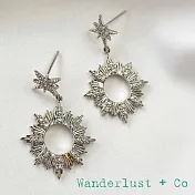 Wanderlust+Co 澳洲品牌 銀色鑲鑽 光芒太陽耳環 Sunseeker