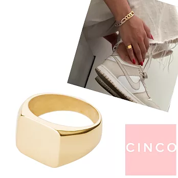 CINCO 葡萄牙精品 Giulia ring 925純銀鑲24K金戒指 方形素面戒指 5號