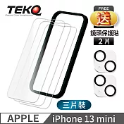 【TEKQ】 iPhone 13 mini 9H鋼化玻璃 螢幕保護貼 3入 (附貼膜神器) 無 透明