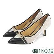 【GREEN PHOENIX】女 高跟鞋 細跟 金屬馬銜釦 羊皮 尖頭 OL通勤 上班 EU36 黑色