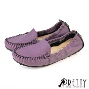 【Pretty】女 休閒鞋 莫卡辛 便鞋 素面 按摩顆粒 乳膠氣墊 平底 台灣製 JP23 紫色