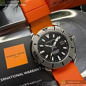 Giorgio Fedon 1919喬治飛登精品錶,編號：GF00100,48mm圓形銀精鋼錶殼黑色錶盤矽膠橘錶帶