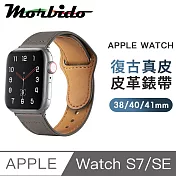 蒙彼多 Apple Watch S7/SE 38/40/41mm復古真皮革錶帶 灰色