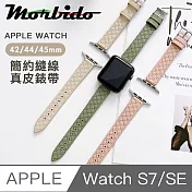 蒙彼多 Apple Watch S7/SE 42/44/45mm簡約縫線真皮錶帶 亞麻綠