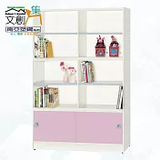 【文創集】南亞塑鋼 桑尼多彩3.9尺雙推門&玻璃推門高書櫃(七色可選) 粉紅雙色