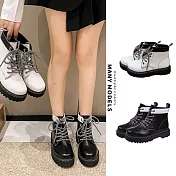【Amoscova】女靴 黑白拚色馬汀靴 短筒英倫風機車靴 厚底靴 重機靴 低筒靴 女鞋(1668) EU36 黑色