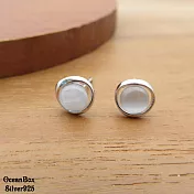 典雅美麗白金圓環貓眼石S999純銀耳環 (外鍍專櫃級正白K.貼耳耳環)