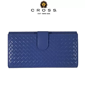 【CROSS】台灣總經銷 限量1折 頂級小羊皮編織紋中扣式長夾 全新專櫃展示品 (海軍藍 贈禮盒提袋)