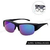 【SUNS】半框式太陽眼鏡 超輕量 抗UV400 可套近視眼/可單戴 PC防爆鏡片 黑框綠水銀