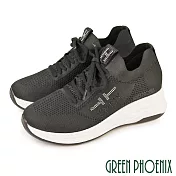 【GREEN PHOENIX】女 休閒鞋 顯瘦 彈力 襪套式 綁帶 厚底 EU39 黑色