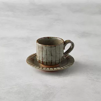 有種創意 - 日本美濃燒 - 釉彩直紋咖啡杯碟組(2件式) - 兩款任選 - 150 ml - 淺灰