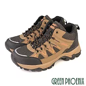 【GREEN PHOENIX】男 登山鞋 運動鞋 休閒鞋 防潑水 透氣 網布 反光 拼接 半高筒 EU43 咖啡色