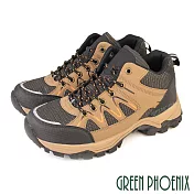 【GREEN PHOENIX】男 登山鞋 運動鞋 休閒鞋 防潑水 透氣 網布 反光 拼接 半高筒 EU45 咖啡色