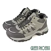 【GREEN PHOENIX】男 登山鞋 運動鞋 休閒鞋 防潑水 透氣 網布 反光 拼接 半高筒 EU41 灰色