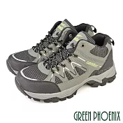 【GREEN PHOENIX】男 登山鞋 運動鞋 休閒鞋 防潑水 透氣 網布 反光 拼接 半高筒 EU45 灰色