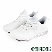 【GREEN PHOENIX】男 運動鞋 休閒鞋 素面 飛線編織 綁帶 吸震 減壓 彈力 全氣墊 JP26 白色