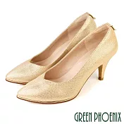 【GREEN PHOENIX】女 高跟鞋 宴會鞋 婚鞋 金蔥 鱗片感 全真皮 尖頭 US5 金色