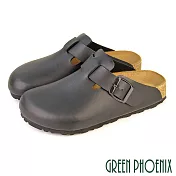 【GREEN PHOENIX】女 穆勒鞋 半拖鞋 懶人拖鞋 前包 後空 皮帶釦 台灣製 EU35 黑色