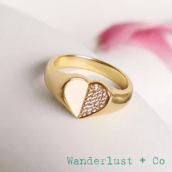 Wanderlust+Co 澳洲品牌 鑲鑽愛心戒指 金色X白色 Unfold Heart Signet 6號