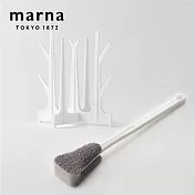 【日本Marna】樹枝造型摺疊瀝水架+寬型水瓶清潔刷 杯瓶配件兩入組(原廠總代理)