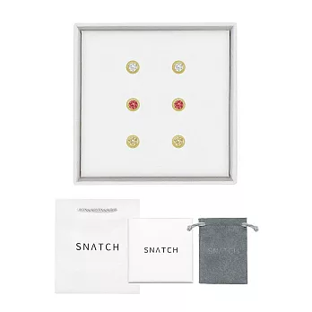 [SW 歐洲百年品牌訂製水晶] Snatch X MINIMENT迷你們 迷你幸運水晶鋼耳環6入禮盒組 - 金色組合二