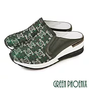 【GREEN PHOENIX】女 穆勒鞋 包頭拖鞋 懶人鞋 拖鞋 水鑽 圖騰 休閒 厚底 EU38 深綠色