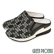 【GREEN PHOENIX】女 穆勒鞋 包頭拖鞋 懶人鞋 拖鞋 水鑽 圖騰 休閒 厚底 EU39 黑色