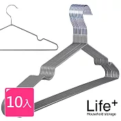 【Life+】輕巧PVC環保浸膠不鏽鋼防滑衣架 1組10入_ 銀色