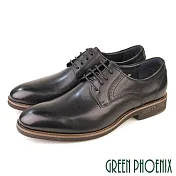 【GREEN PHOENIX】男 紳士皮鞋 商務皮鞋 輕量 素面 雕花 小牛皮 全真皮 綁帶 EU40 黑色