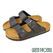 【GREEN PHOENIX】男 拖鞋 二字 雙皮帶釦 平底 台灣製 EU41 黑色