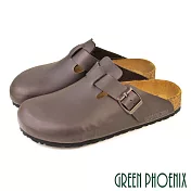 【GREEN PHOENIX】男 穆勒鞋 半拖鞋 懶人拖鞋 包頭拖鞋 皮帶釦 台灣製 EU41 咖啡色