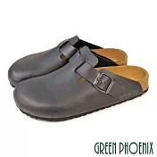 【GREEN PHOENIX】男 穆勒鞋 半拖鞋 懶人拖鞋 包頭拖鞋 皮帶釦 台灣製 EU40 黑色