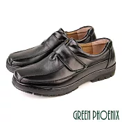 【GREEN PHOENIX】男 商務皮鞋 休閒皮鞋 學生鞋 皮鞋 素面 全真皮 沾黏式 厚底 EU40 黑色