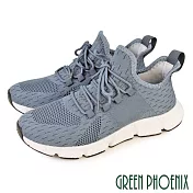 【GREEN PHOENIX】男 運動鞋 休閒鞋 素面 飛線編織 輔助鞋帶 直套式 輕量 EU45 藍色