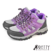 【Pretty】女 登山鞋 運動鞋 休閒鞋 防潑水 透氣 網布 反光 拼接 半高筒 EU39 紫色