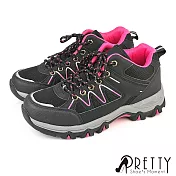 【Pretty】女 登山鞋 運動鞋 休閒鞋 防潑水 透氣 網布 反光 拼接 半高筒 EU36 黑色
