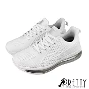 【Pretty】女 運動鞋 休閒鞋 綁帶 飛線編織 彈力 吸震 減壓 全氣墊 JP23 白色