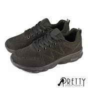 【Pretty】女 運動鞋 休閒鞋 透氣 網布 綁帶 厚底 JP23 全黑色