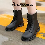 【Amoscova】現貨 雨鞋 低筒雨鞋 中筒馬丁靴雨鞋 橡膠保暖 時尚百搭雨靴 防水雨鞋女鞋(1680) EU36 黑色
