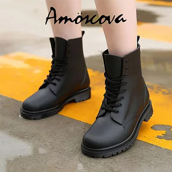 【Amoscova】現貨 雨鞋 低筒雨鞋 中筒馬丁靴雨鞋 橡膠保暖 時尚百搭雨靴 防水雨鞋女鞋(1680) EU36 黑色