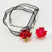 【伊飾童話】凡爾賽玫瑰＊琉璃花緞帶項鍊/戒指組  熱情7號