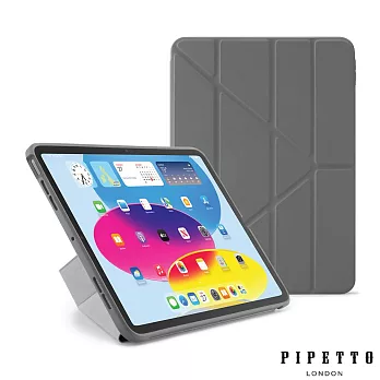 PIPETTO iPad 第10代 (10.9吋) Origami 多角度多功能保護套-深灰色/透明背蓋