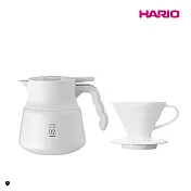 【HARIO】 純白系列 V60白色01磁石濾杯 + V60不鏽鋼保溫咖啡壺白PLUS 600