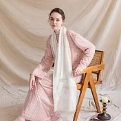 【David’s Angel】LinLi設計款 Tyche蝴蝶花蕾絲刺繡純羊絨Cashmere圍巾－ 奶油白