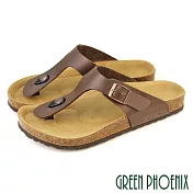 【GREEN PHOENIX】男 拖鞋 皮帶釦 夾腳 平底 台灣製 EU41 咖啡色