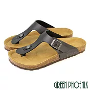 【GREEN PHOENIX】男 拖鞋 皮帶釦 夾腳 平底 台灣製 EU40 黑色