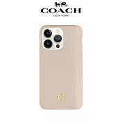 【COACH】iPhone 14系列 精品真皮手機殼 粉白色經典大C  iPhone 14