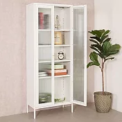 《Homelike》凱西鋼製長虹玻璃書櫃-弦月白 鋼櫃 展示櫃 置物櫃 收納櫃 玻璃櫃